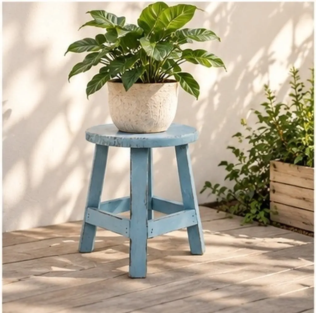Flower Pot Stand Stool 7 Inch Round Wooden Mini Pedestal Decorative Garden Stool for Outdoor Patio Courtyard Bonsai Plant