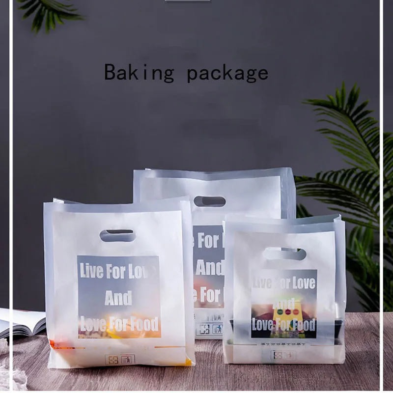 50pcs Plastic Gift Bags Thick Portable Storage Shopping Handbag Food Packaging Transparent Cake Pizza Gifts Packaging Bags