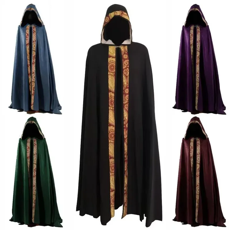 Medieval Renaissance Unisex Gothic Hooded Cloak Coat Halloween Vampire Devil Wizard Cape Robe Gown Party Cosplay Costume