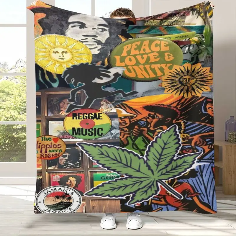 Reggae Music Bob Marley Rasta Color Soft Flannel Throw Blanket,Cozy Warm Blanket for Bed,Sofa,Living Room,Camping,Home Decor