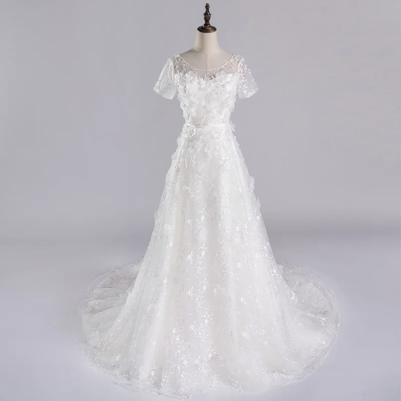 MANRAY 2023 New Arrived Amanda Novias Wedding Dress 2023 A Line 3D Flower Applique O Neck Shiny Beading Bride Dresses