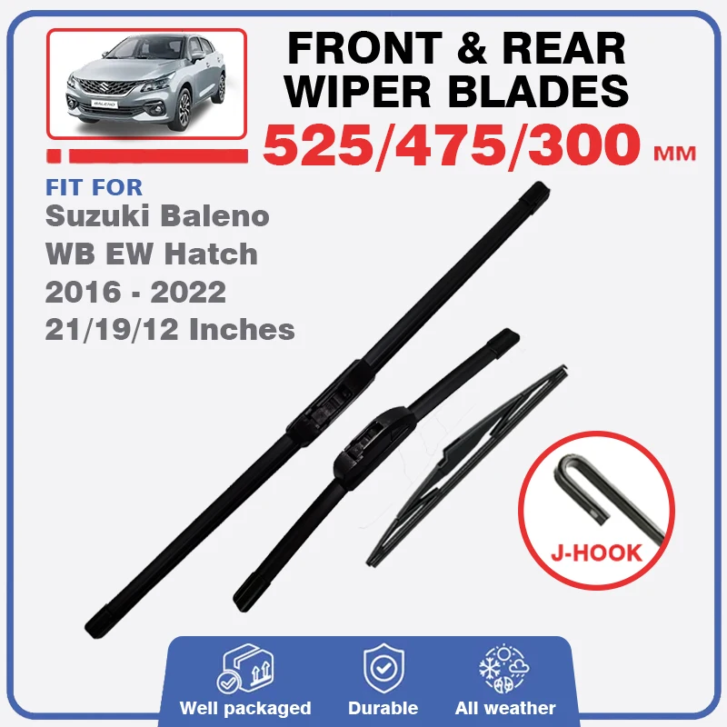 For Suzuki Baleno WB EW Hatch 2016 - 2022 Front Rear Windshield Wiper Blade Windscreen Brushes Rubber Refill 2019 2020 2018 2017