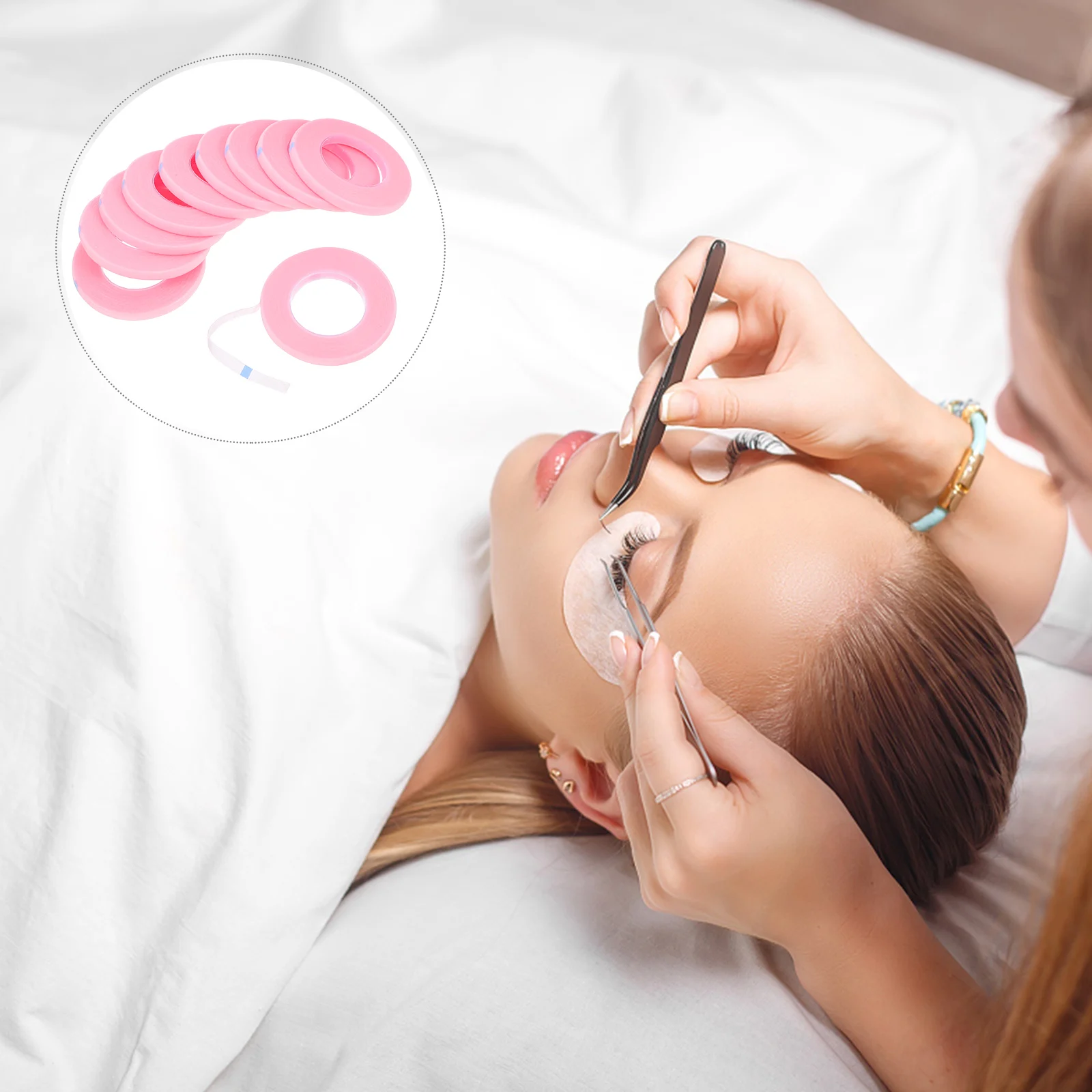 เทปกาวต่อขนตา 10 ม้วน แถบกาวติดขนตา ระบายอากาศได้ดี ปลอดภัยต่อผิวหนัง เหมาะสำหรับร้านเสริมสวย เครื่องมือแต่งหน้า ยกกระชับเปลือกตา แยกขนตา