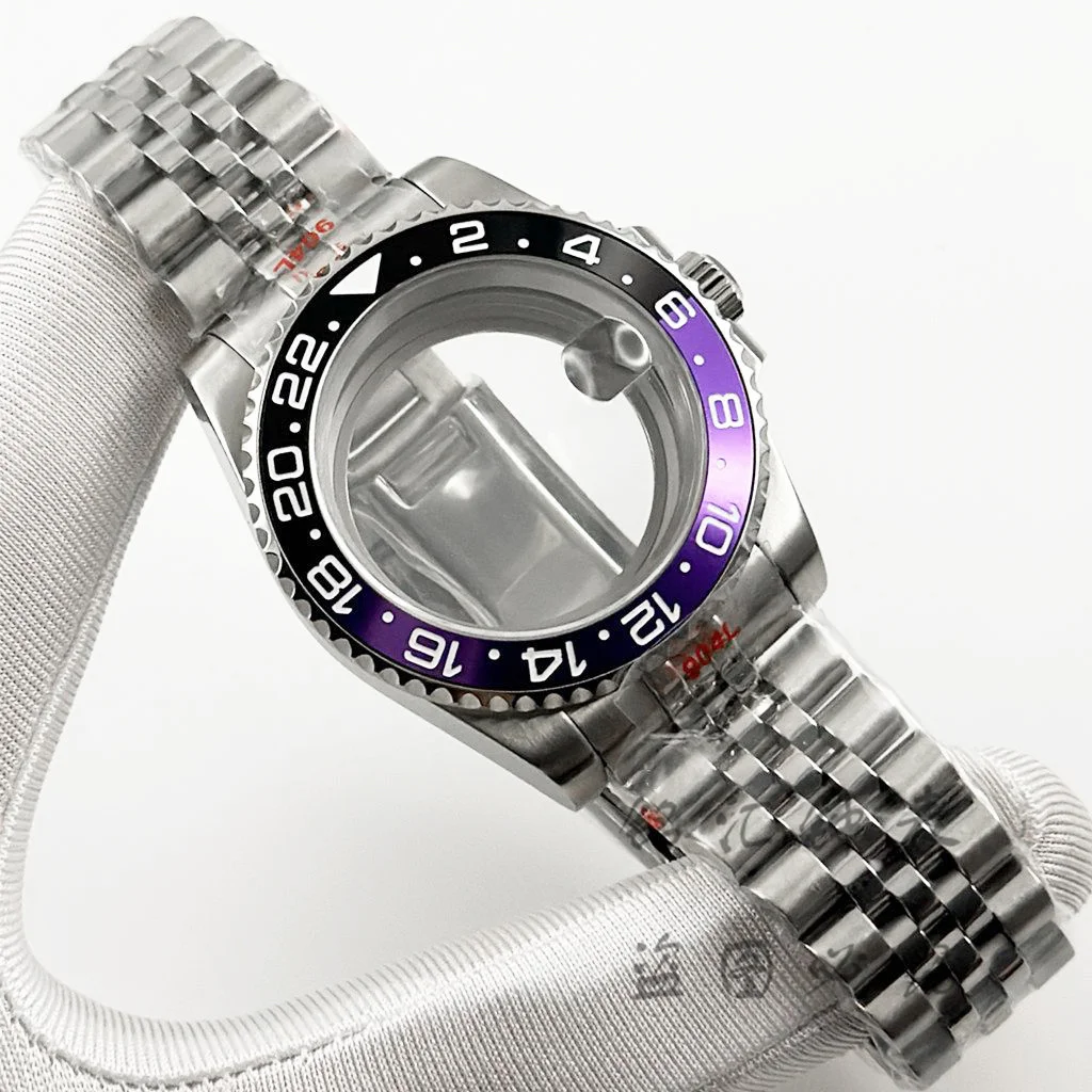 40MM SUB GMT Watch Case Solid Bracelet Glide Lock Clasp Fit NH34 NH35 NH36 NH38 NH70 ETA2824 PT5000 Movement 120 Clicks Bezel