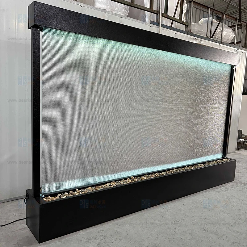 custom.Contemporary 304 Stainless Steel Mesh Waterfall LED Fountain Floor-Standing Color-Changing Features Metal Garden