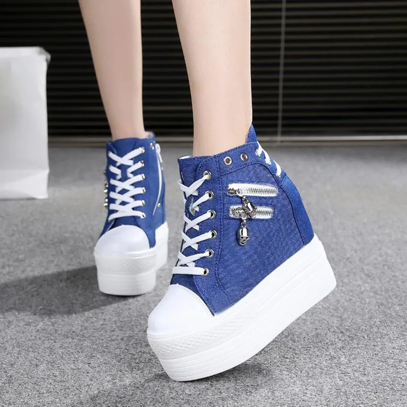 Sapatilhas clássicas de salto oculto para mulheres, sapatos de lona respirável, botas casuais para senhoras, outono, novo