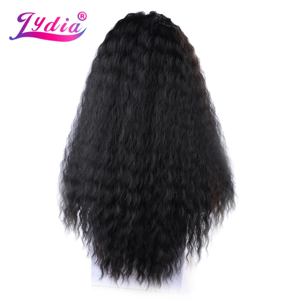 Lydia Long Kinky Curly Synthetic Hair Wig For African American Women Loose Wavy Black 18Inch Afro Curly High Temperature