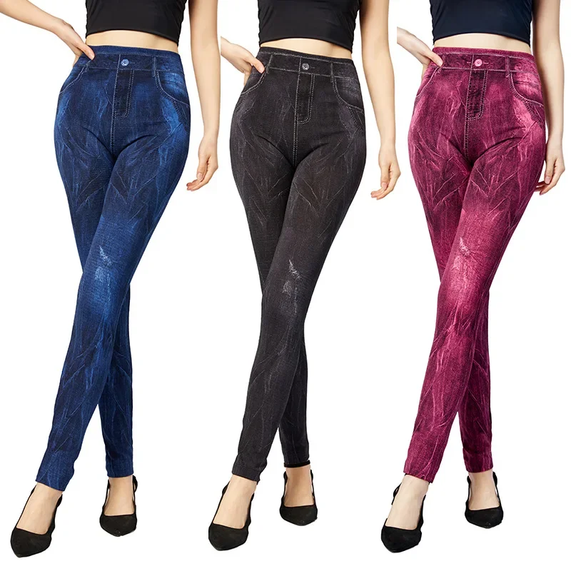 Women's Leggings Sexy Gym High Waist Elastic Butterfly Pritned Pencil Pants Faux Denim Leggings Female New Disign Hot Sale