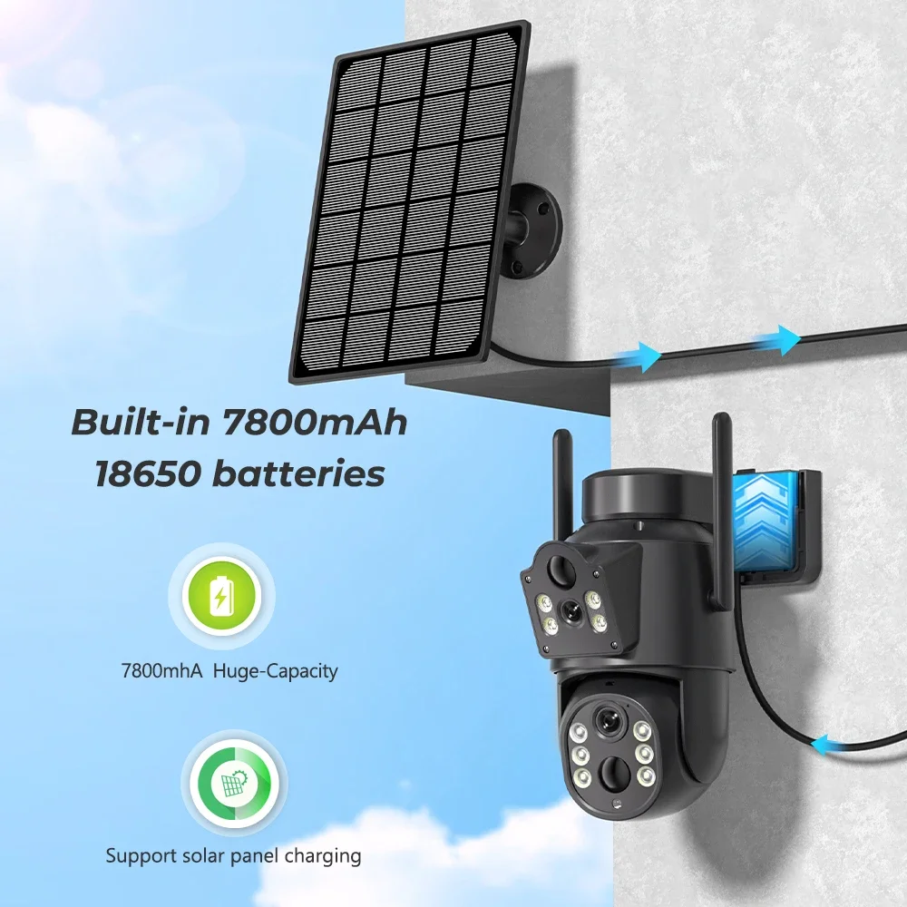 Caméra solaire WiFi double objectif double écrans 8MP 4K PIR détection humaine caméras de sécurité extérieures avec batterie caméra de Surveillance vidéo