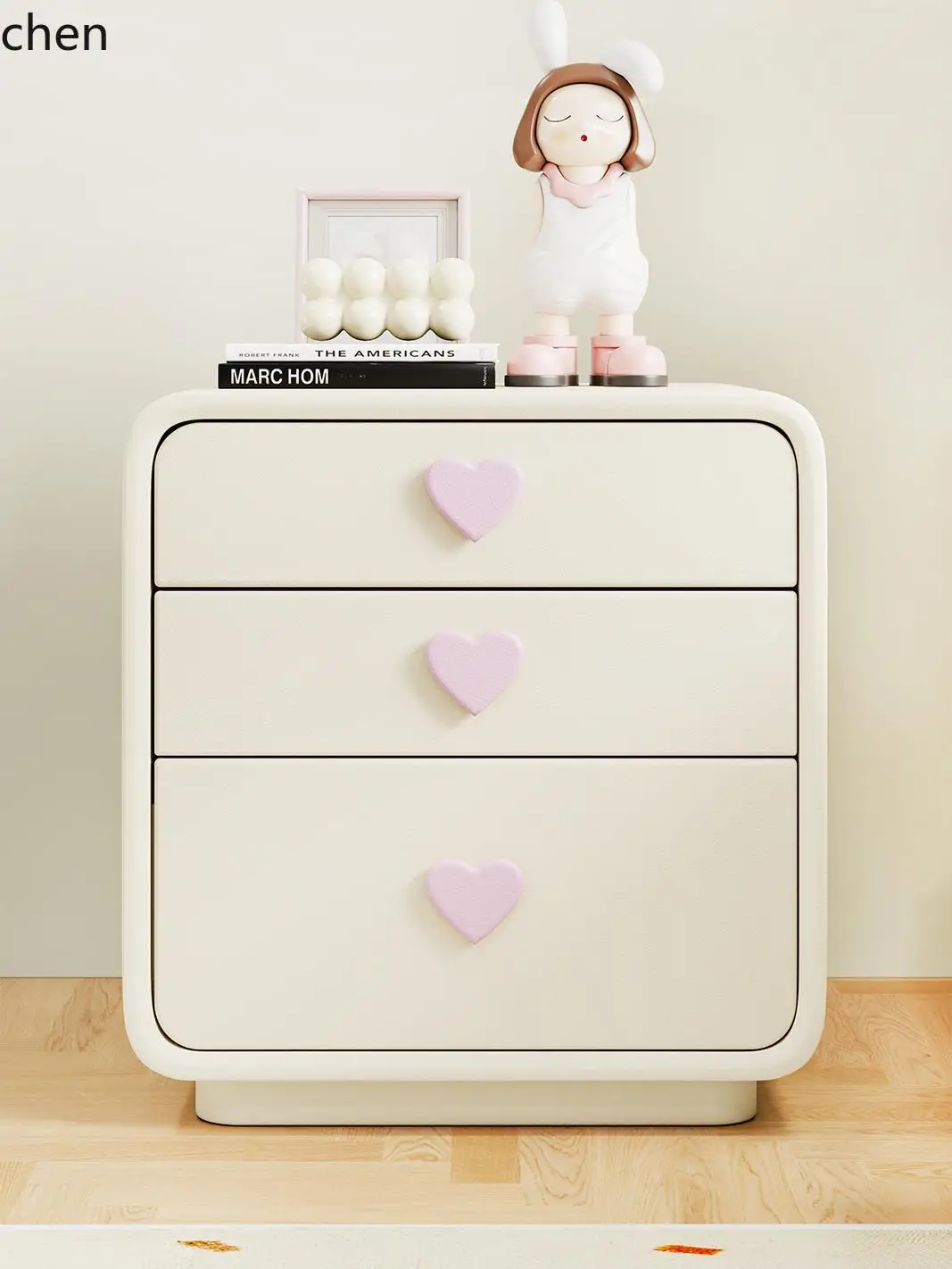 ZML New Simple Bedside Table for Girls' Bedroom, Three-Drawer Creative Small Solid Wood Storage Cabinet