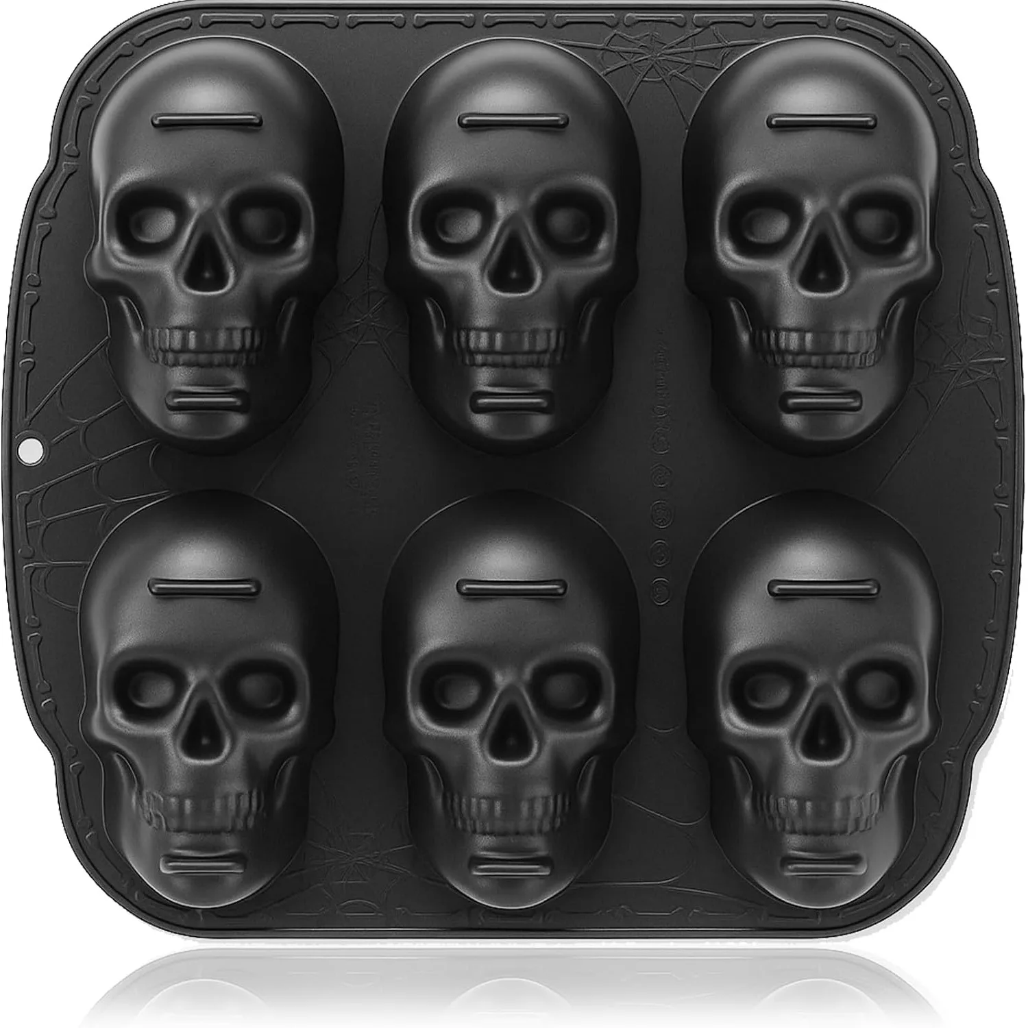 Skull Silicone Baking Pan for Halloween Pizza Cake 6 Cavities 3D Large Molds Nonstick Skeleton Head for Soap Ice Tray Oven Safe