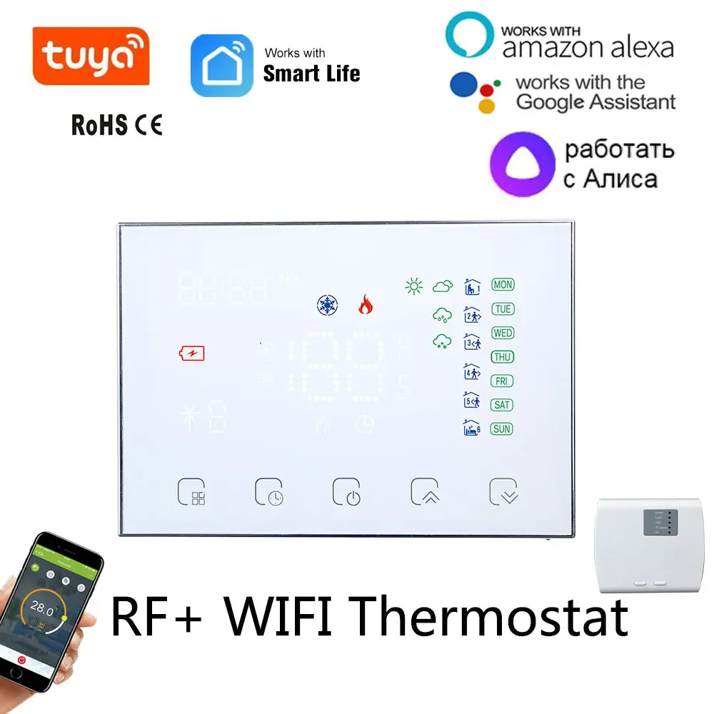 Termostato Inteligente TUYA 2 en 1 para Calefacción por Suelo Radiante, RF y WiFi, Contacto Seco 16A, NC/NO, Compatible con Alexa, Google, Yandex, Interruptor Eléctrico
