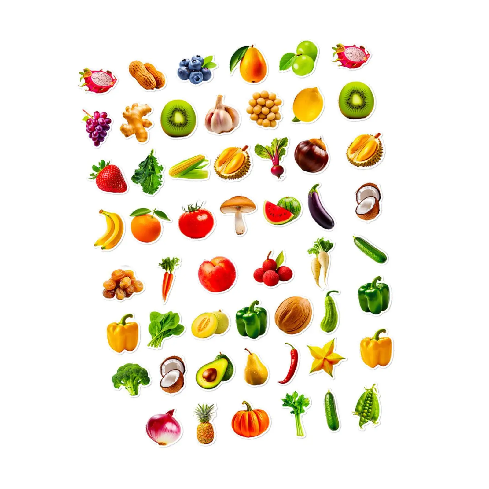Fruits Vegetable Stickers for Kids Activities Durable PVC Food Stickers Decorative DIY Toddlers Water Bottle Refrigerator