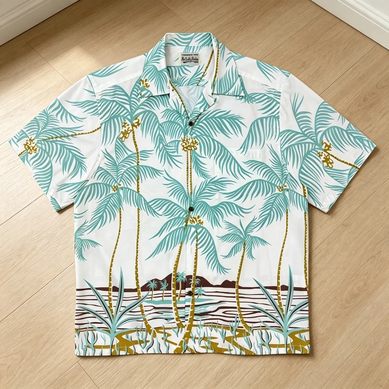

White Coconut Tree WACKO MARIA Aloha Shirt Light Casual Short Sleeves Summer Vacation Hawaiian Shirt