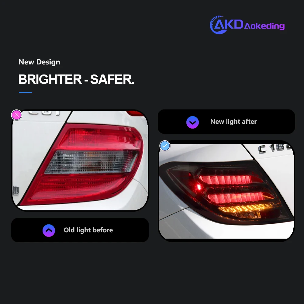 AKD Tail Lamp for Benz W204 LED Tail Light 2007-2014 C180 C200 C260 Rear Fog Brake Turn Signal Automotive Accessories