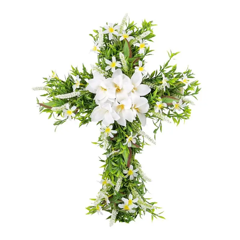 

Easter Cross For Front Door Wreath With Artificial Lilien Greenery Easter Spring Wreath Door Easter Decor 2024 Garland Decor