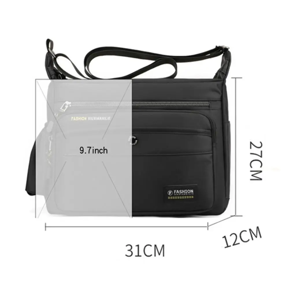 New Nylon Messenger Bag Multi-layer Zipper Storage Pocket Large Capacity Square Shape Travel Crossbody Bags Unisex