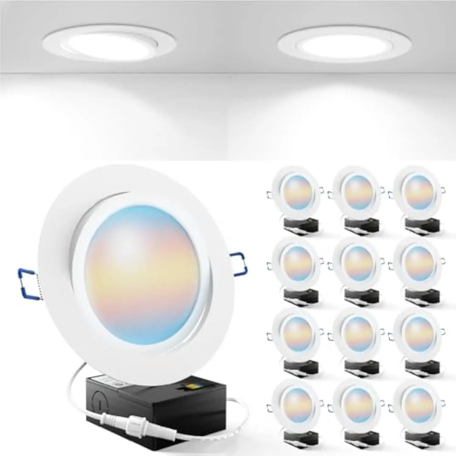 

Sunco 12 Pack Adjustable Recessed Lighting Led, Gimbal Lights 6 Inch Directional Eyeball Canless, Selectable Cct 2700K/3000K/40