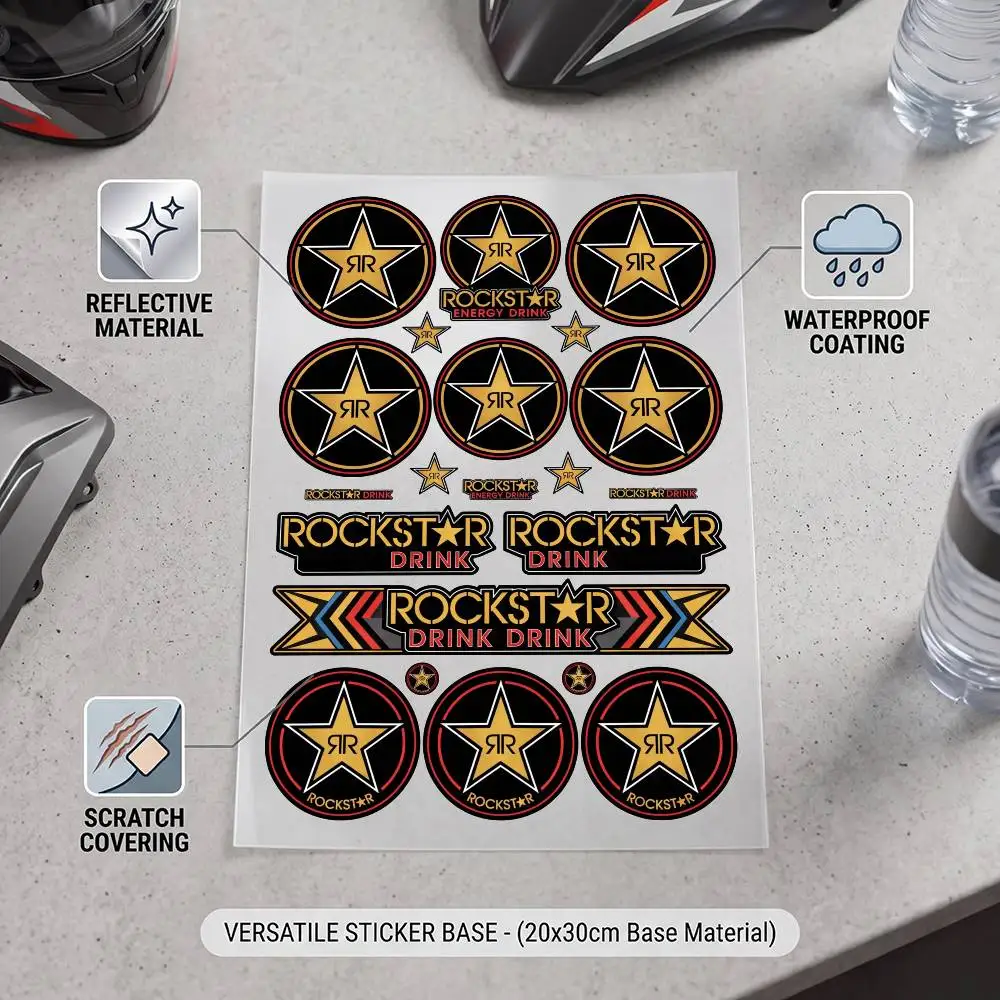 FOR R-RockstarS Waterproof Reflective Scratch Cover Sticker Universal Decor Decal For Car Motorcycle Helmet Refrigerator - view 3