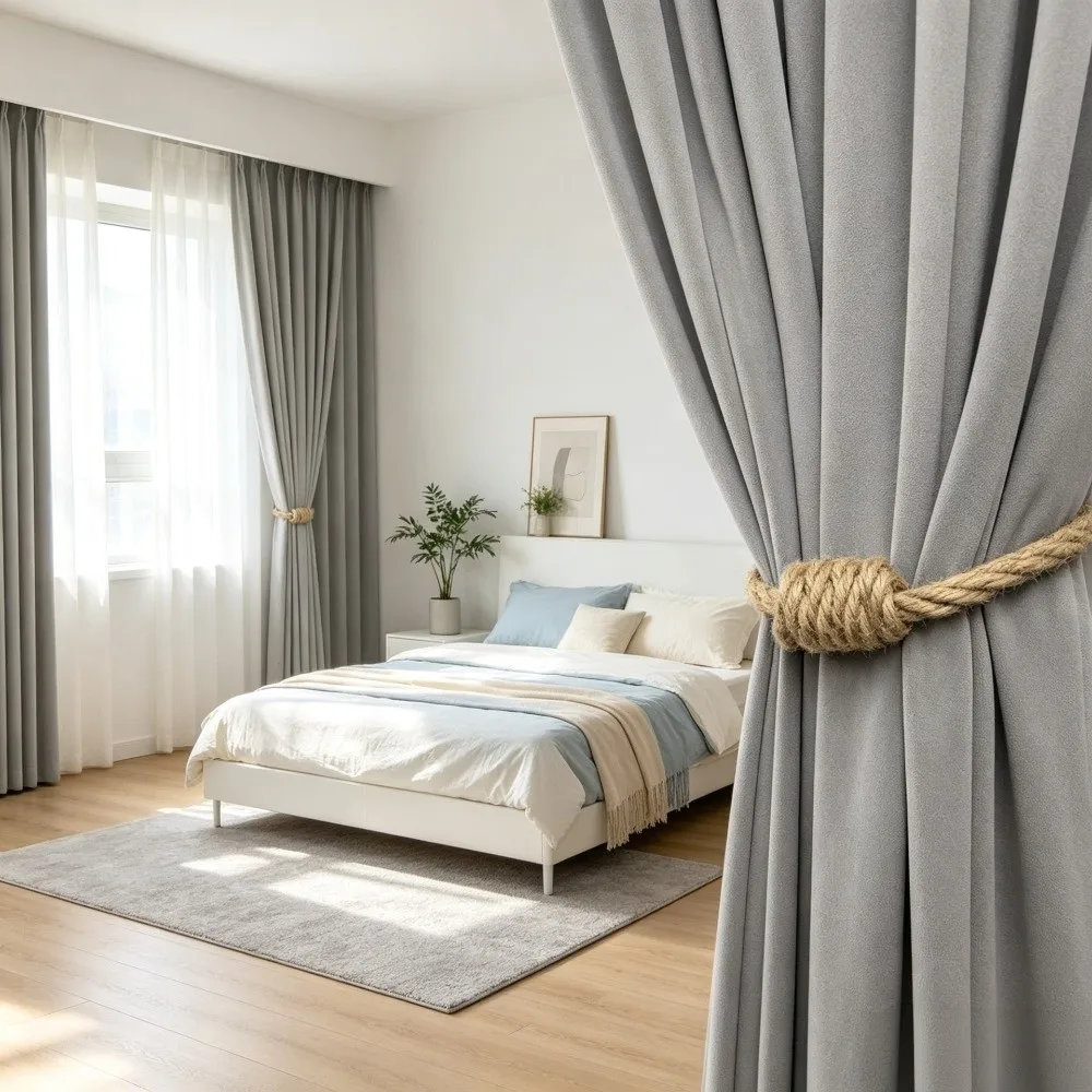 2 Pack Trendy Rope Knot Magnetic Curtain Tiebacks No Drill Creative Curtain Ties Elegant Simple Curtain Holdbacks for Draperies