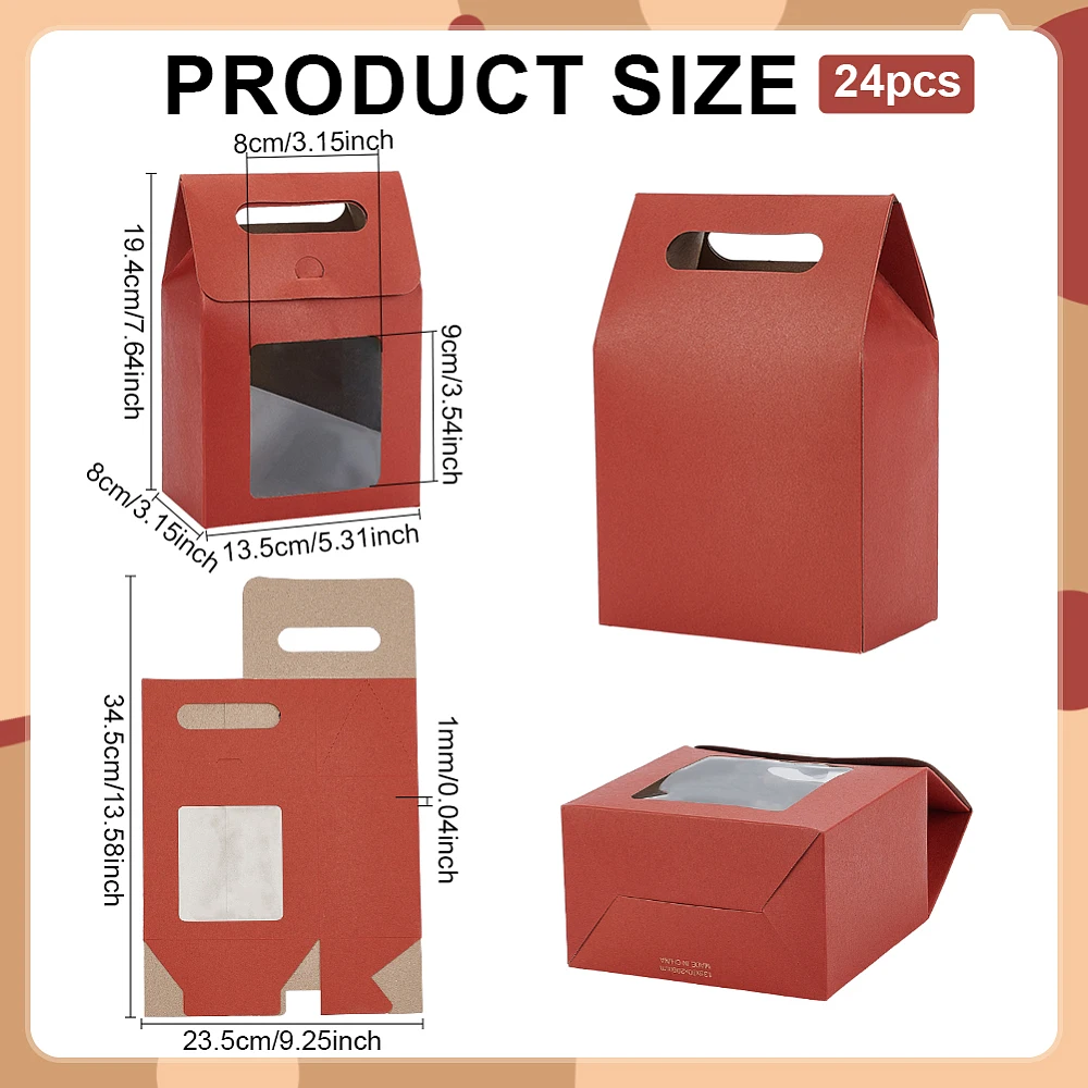 Treat Boxes 24pcs Gift Box with Window Goodies Boxes Paper Box Red Gable Container for Party Favors Snacks Donuts Cookie