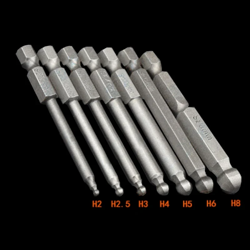 7 Pcs 65mm Magnetic Ball End Hexagon Head Hex Screwdriver Bits Drill Tools Set H2, H2.5, H3, H4, H5, H6, H8 Spherical Hand