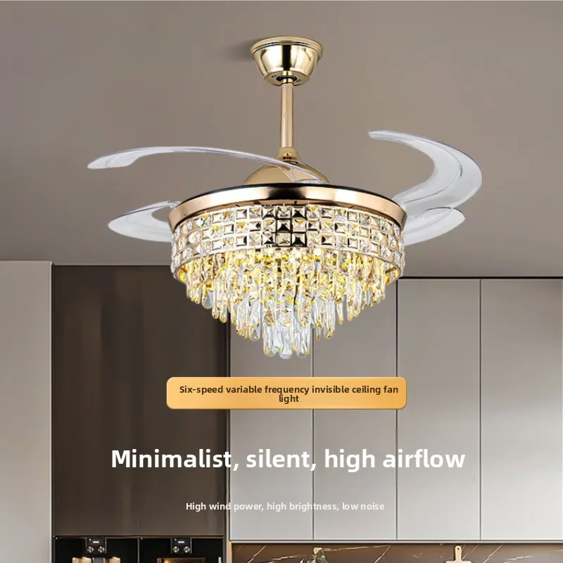 Italian Crystal Style Ceiling Fan Lights Luxurious Restaurant Villa Home High-end Fan Pendant Lamps Villa Variable Frequency Fan