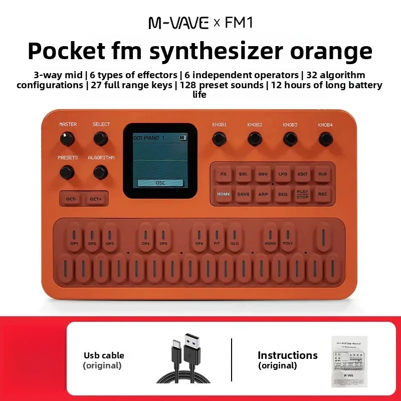 M-Vave Fm-1 Portable Fm Synthesizer 6-Operator 32-Algorithm 128 Presets Built-In Speaker Bluetooth Midi 12h Battery Holiday Gift