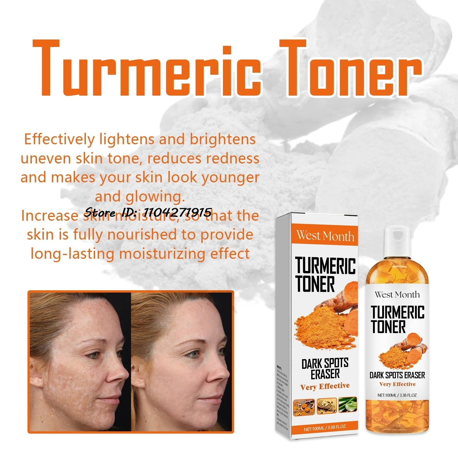 Turmeric Toner Dark Spots Eraser Whitening Face Turmeric Oil Fade Dark Spot Brighten Removal Pigment Essence 100ml