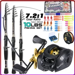 Sougayilang Casting Fishing Rod Combo High Carbon Telescopic Rod and Baitcasting Reel with Lure Line Max Drag 8kg for Bass Trout