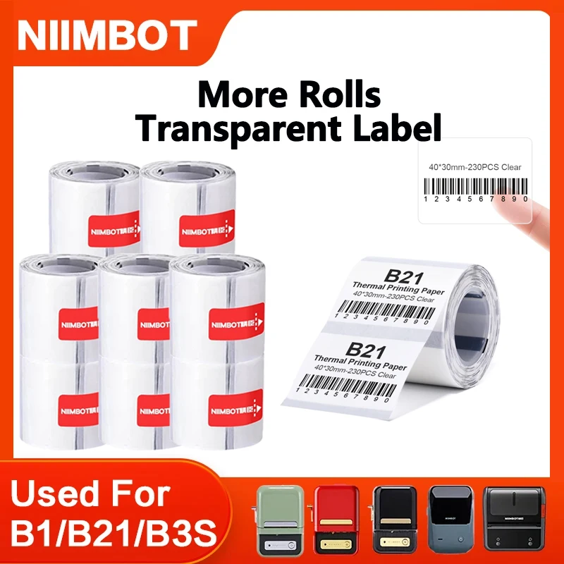 Niimbot Transparent Label Printer More Rolls Stickers Printer Thermal Label Waterproof Stickers Fast Printing For B1/B21 NEW