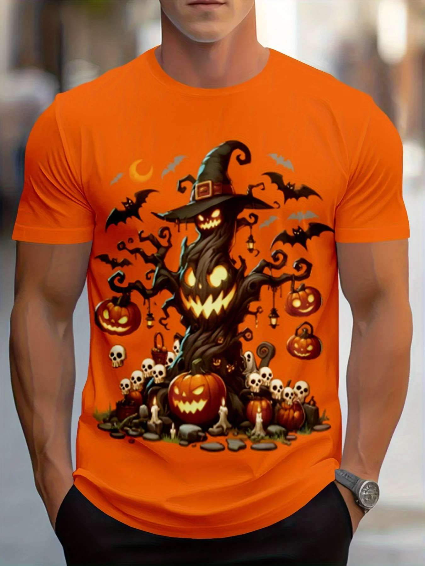 T-Shirt à Manches Courtes et Col Rond pour Homme, Estival, avec Impression Graphique 3D, pour Halloween, Nouveauté