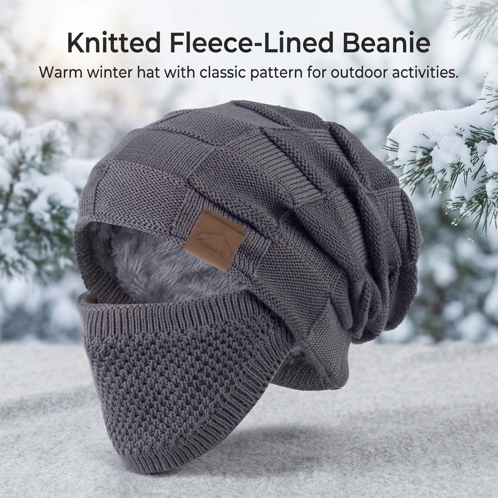 Beanie Hat Stylish Winter Outdoor Travel for Adults Plaid Fleece Lined Warm Knit Cap Soft Stretch Ribbed Cuff Casual Wear