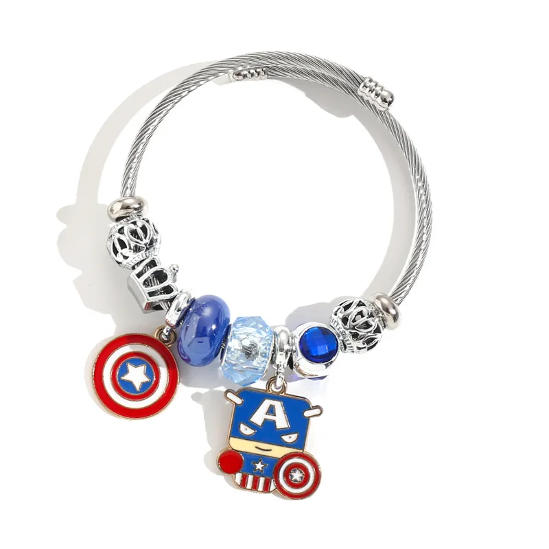 Avengers Adjustable Stainless Steel Bracelet Captain America Spider-Man Pendant Beads Crystal Jewelry Accessories Gift