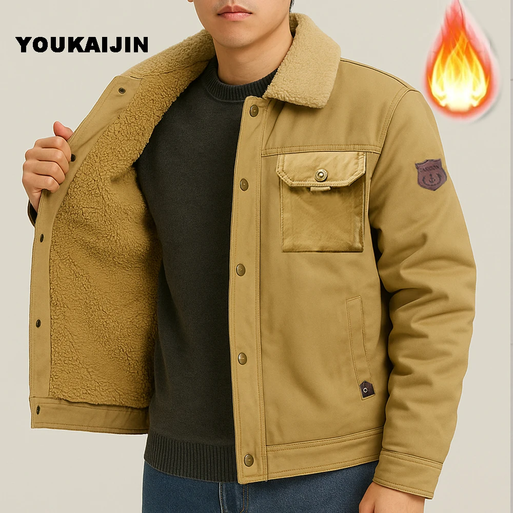 

Men's Winter Jacket Lined Sherpa Jacket Warm Trucker Coat Multi Pocket Hiking Outdoor Army Jackets