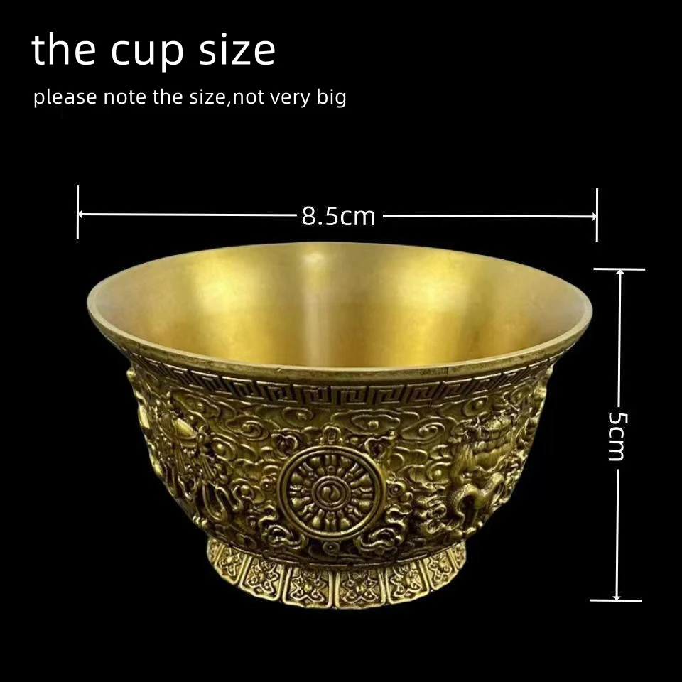 Pure Copper Water Supply Cup for Offering Buddha, Tantric Eight Auspicious Symbol Buddhist Decor Water Bowl, Buddhist Supplies