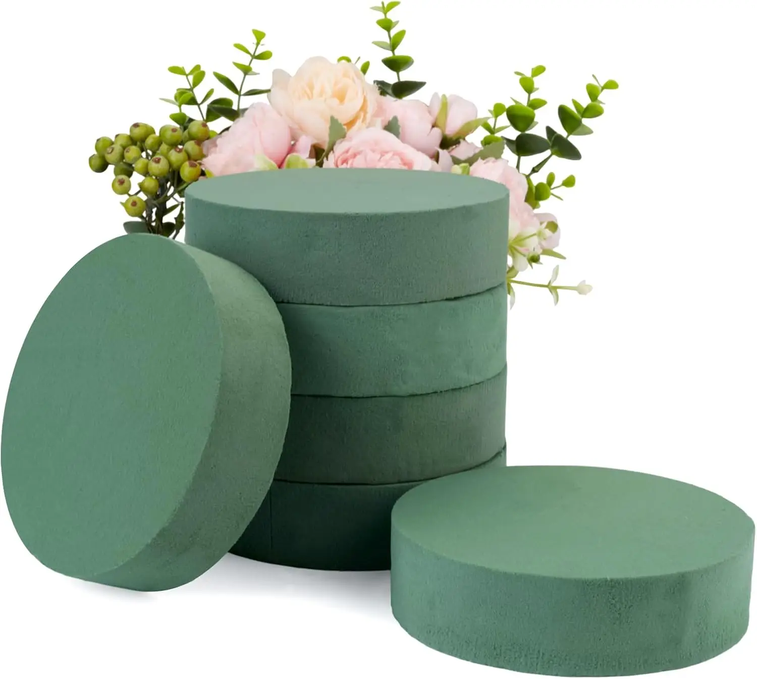 

6 Pack 7.8" Round Floral Foam Blocks for Fresh & Artificial Flowers - Wet or Dry Use