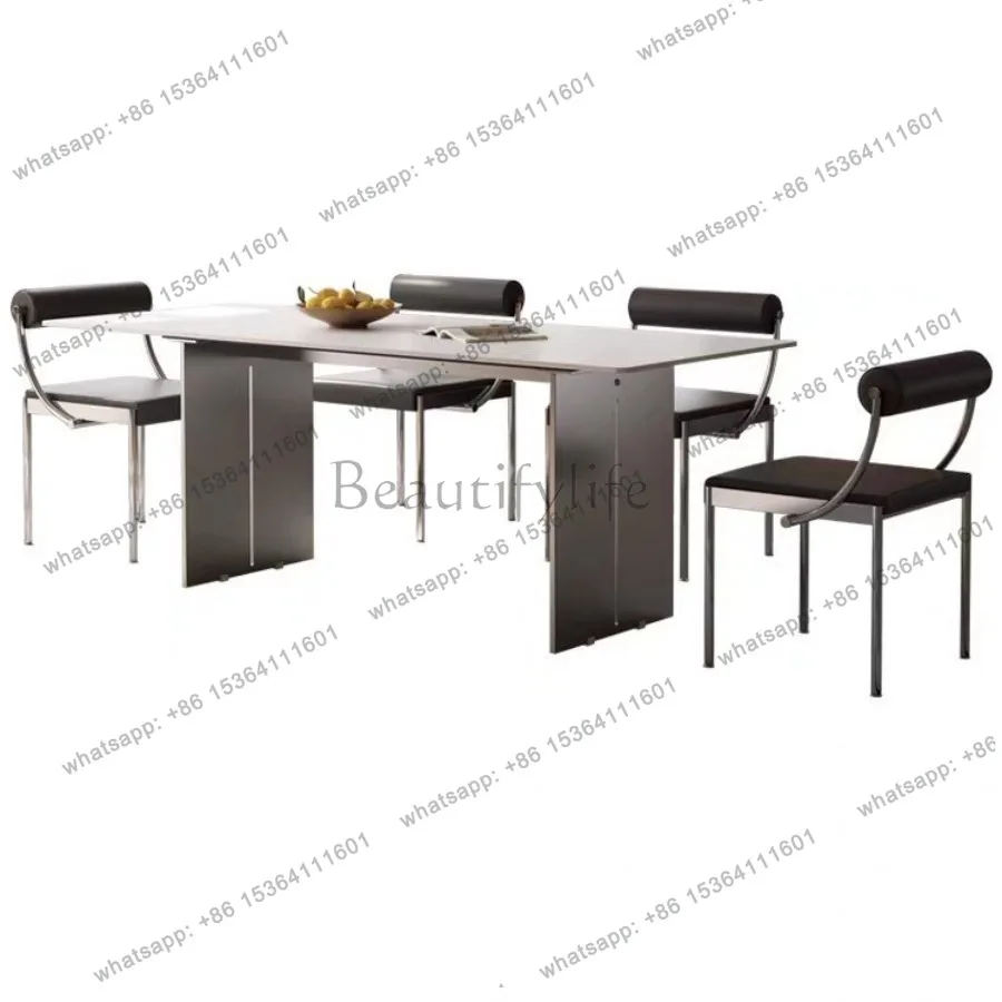 YJ Italian minimalist Dining Table stainless steel rectangular Dining Table modern luxury style Home Furniture Tavol Da Pranzo L