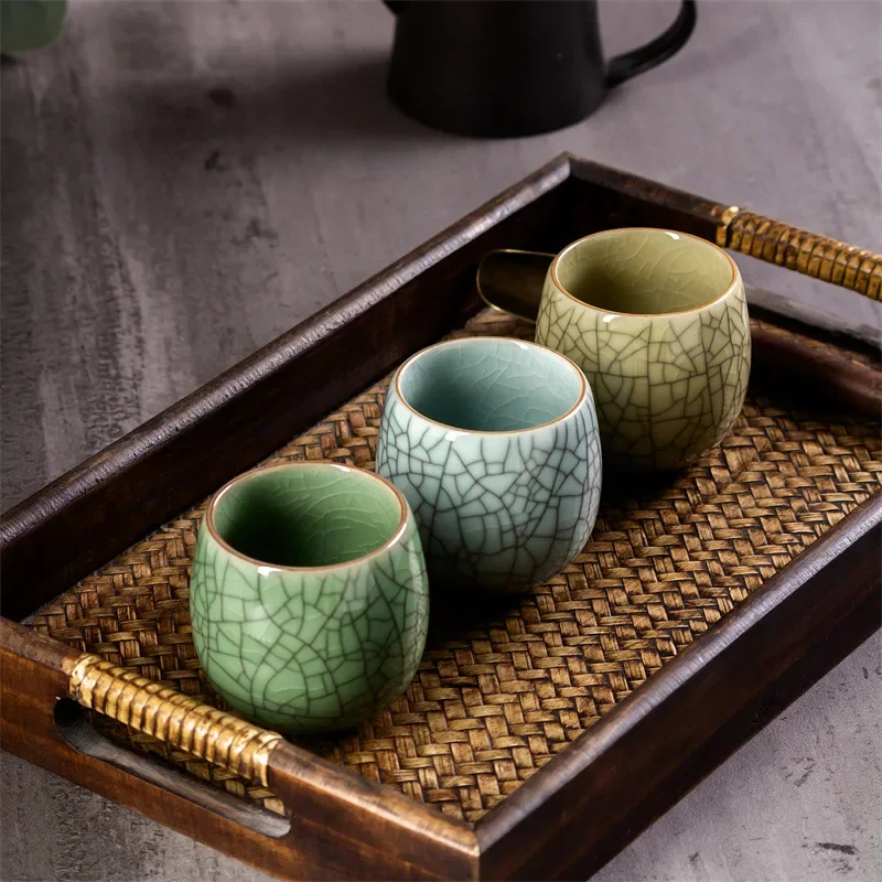 6pcs 150ml Chinese Style Crackle Glaze Ceramic Round Small Tea Cup Set with Gift Box Festival Party Business Special Gift