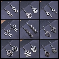 Geometric Shaped DNA Snowflake Bow Knot Infinity Dangle Earrings Vintage Antique Silver Color Earrings For Women Girl Gift