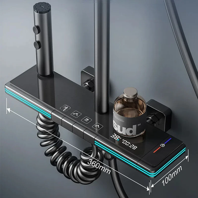 Set doccia multifunzionale con illuminazione ambientale Display digitale intelligente per bagni domestici Set sistema doccia pressurizzato