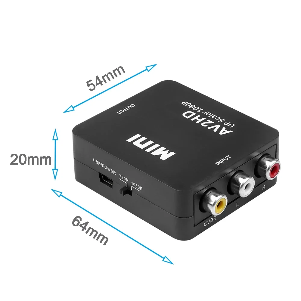 1080P Composite AV 3RCA CVBS to HD Signal Video Audio Adapter Converter Box Support PAL NTSC for DVD HDTV Set-top Box Monitor