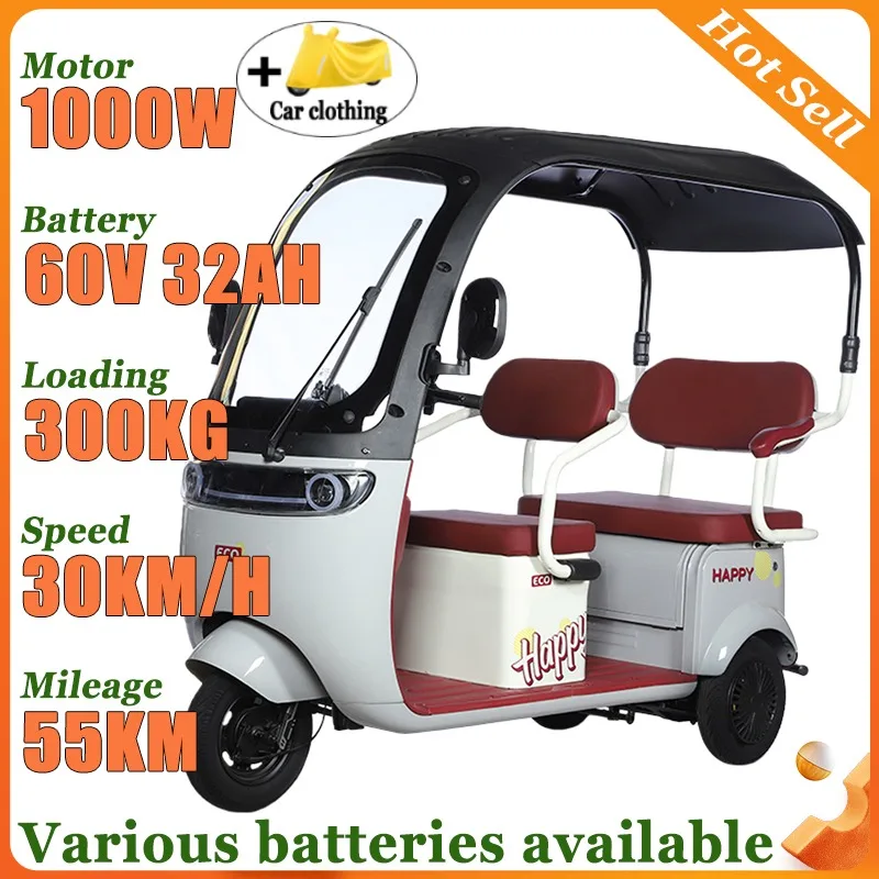 Adult Electric Tricycle Portable Battery Multiple Seating with Canopy Leisure Home Transportation 3-Wheeler Mobility Scooter