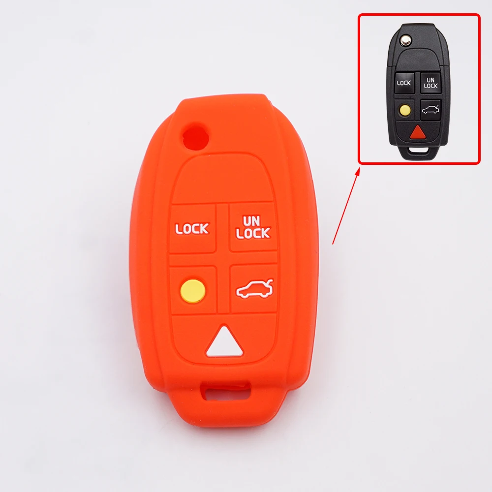 Xinyuexin Silicone Car Key Case for Volvo XC90 S80 XC70 S60 V70 Cover Keyless Remote Fob Shell Skin Holder Protector 5 Buttons