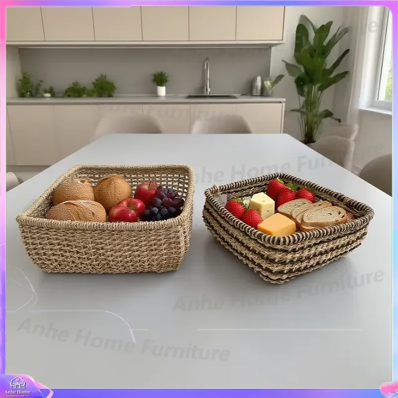 Hand Woven Seagrass Basket Natural Storage Organizer for Bread Fruit Snacks Candy Home Decor Display Bowl Eco Friendly Gift