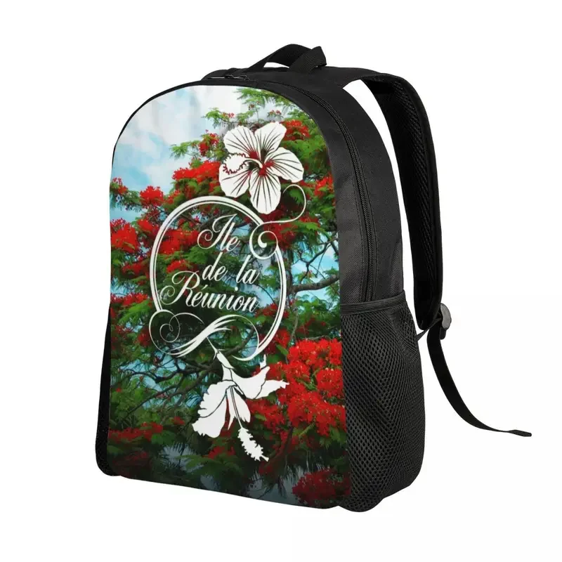 974 Reunion Island flamboant hibiscus laptop backpack men women casual bookbag for school college students flowers pattern bag