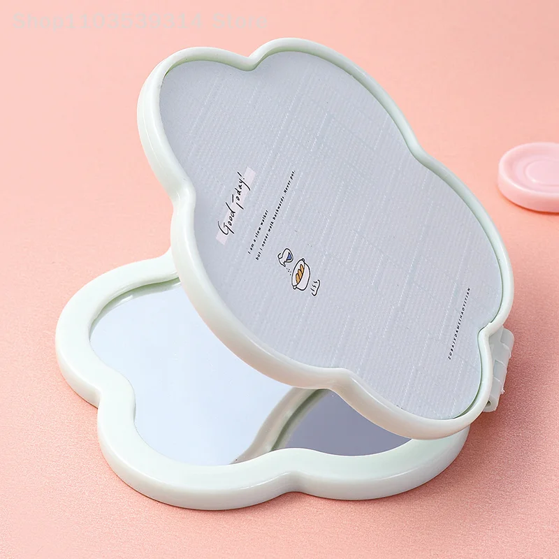 Double-Side Foldable Makeup Mirror Mini Cartoon Flowers Rabbit Ears Cosmetic Mirror Girls Portable Pocket Vanity Mirror