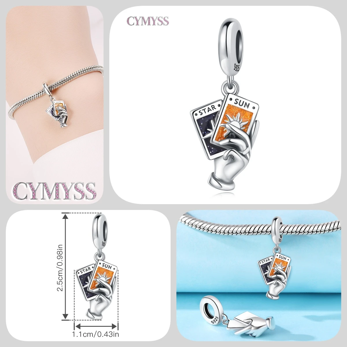 925 Sterling Silber Stern Niedlicher Mond Schlafmützen-Anhänger Charms Passend für Halskette Armband DIY Schmuck Perfektes Party-Geschenk-Accessoire – Detail 5