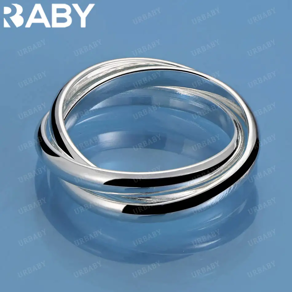 

URBABY 925 Sterling Silver Size 5-10 Three Circles Ring For Women Men Fashion Jewelry Vintage Grace Charm Noble Party Birthday