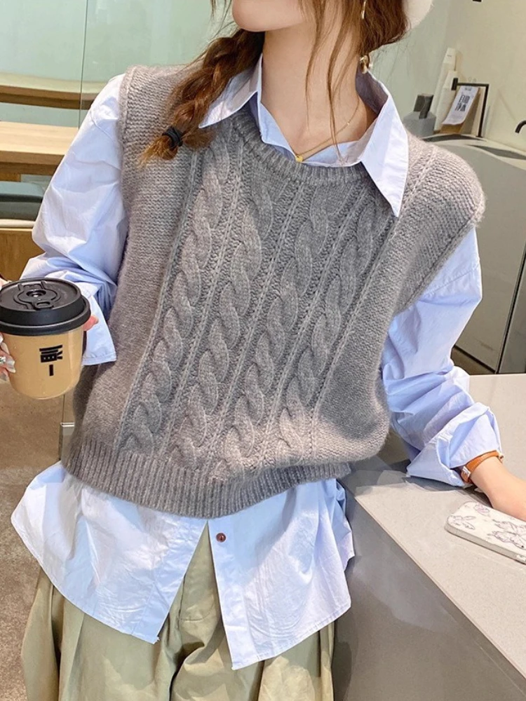 Y2k sem mangas com decote em v suéteres coletes feminino 2025 moda coreana malhas primavera outono cor sólida pullovers coletes de malha topos